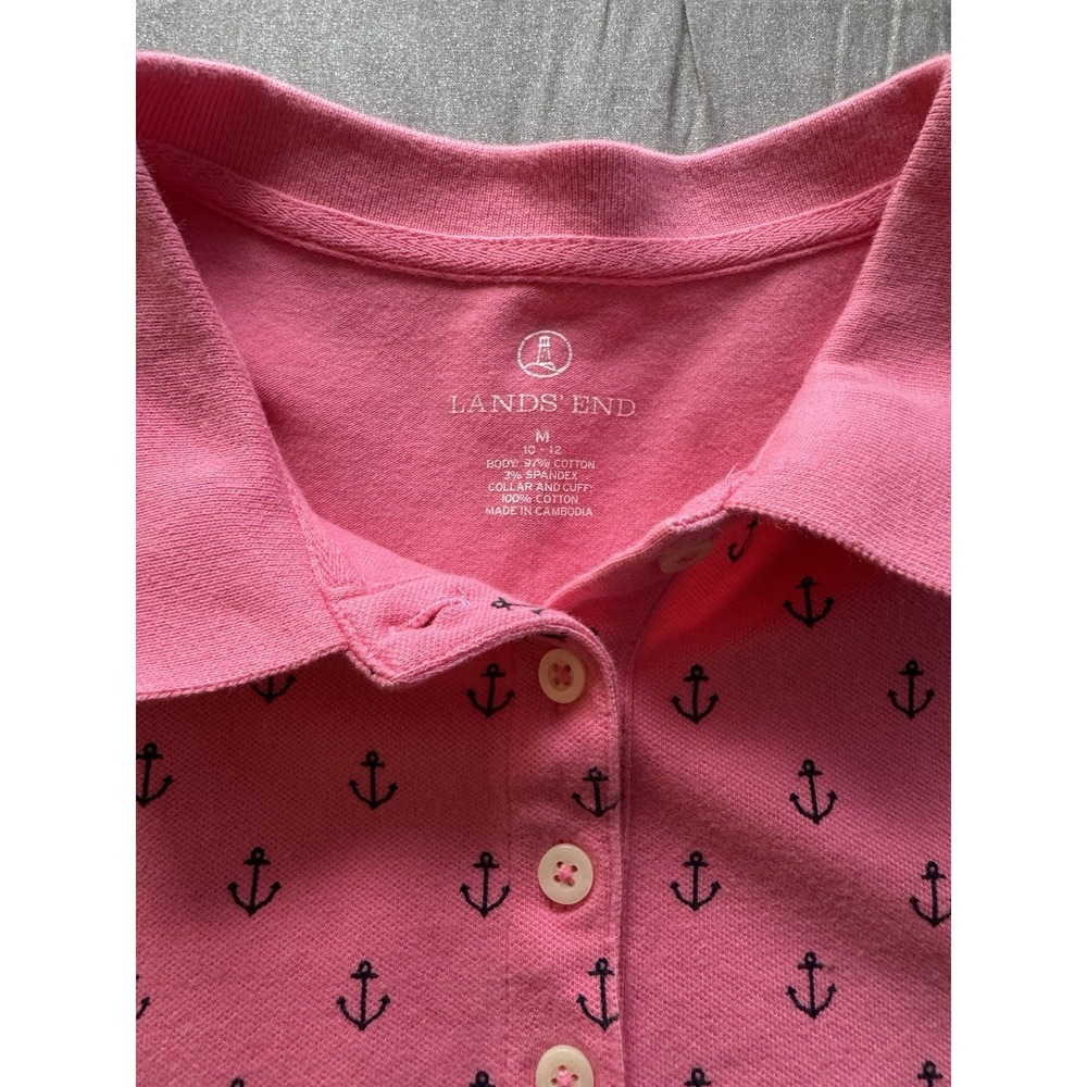Lands' End Pink Anchor Polo Shirt Womens M Nautical Coastal Preppy Short Sleeve - Picture 5 of 7